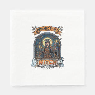 Mechanic Day Witch Night Halloween Steampunk Woman Napkins