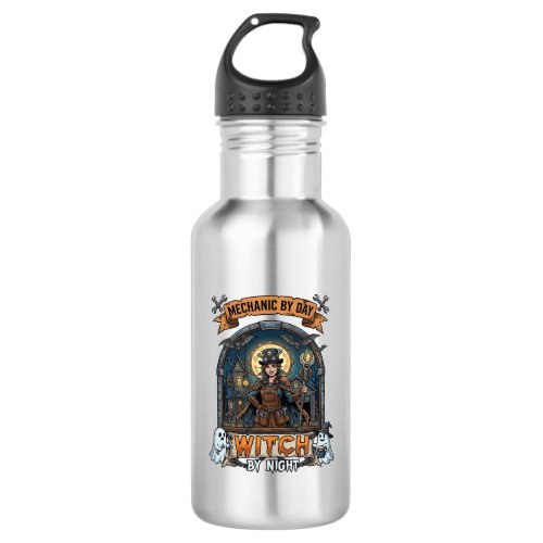 Mechanic Day Witch Night Halloween Steampunk Woman Stainless Steel Water Bottle