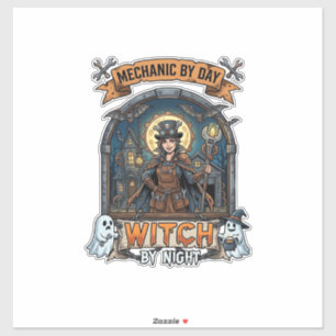 Mechanic Day Witch Night Halloween Steampunk Woman Sticker