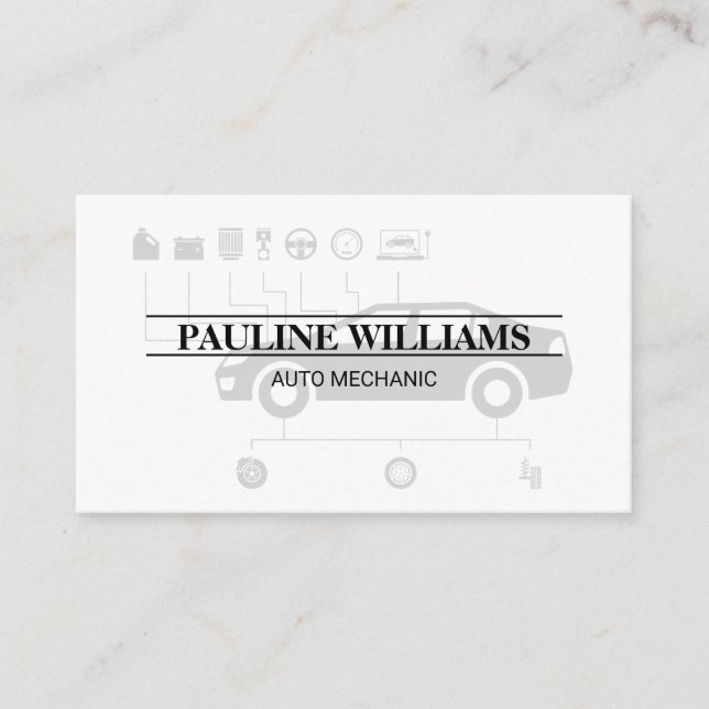 Mechanic | Engineer | Auto Diagram Business Card (Front)