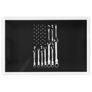 Mechanic Flag American Patriotic Flag Car Mechanic Acrylic Tray