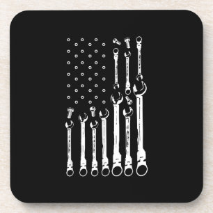 Mechanic Flag American Patriotic Flag Car Mechanic Beverage Coaster