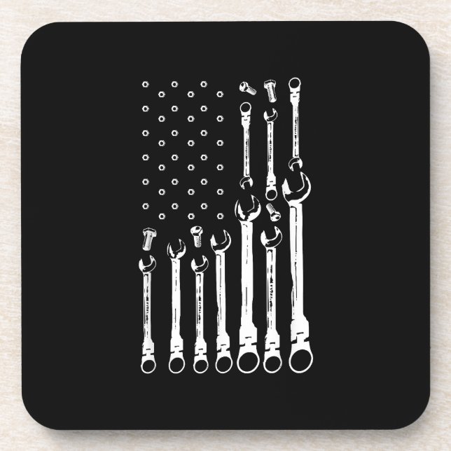 Mechanic Flag American Patriotic Flag Car Mechanic Beverage Coaster (Front)