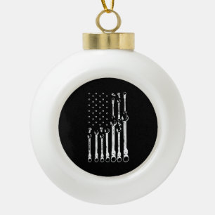 Mechanic Flag American Patriotic Flag Car Mechanic Ceramic Ball Christmas Ornament