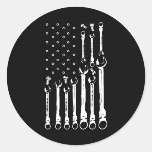 Mechanic Flag American Patriotic Flag Car Mechanic Classic Round Sticker