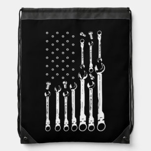 Mechanic Flag American Patriotic Flag Car Mechanic Drawstring Bag