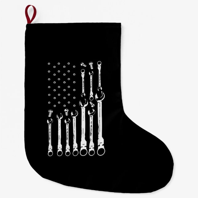 Mechanic Flag American Patriotic Flag Car Mechanic Large Christmas Stocking (Front)