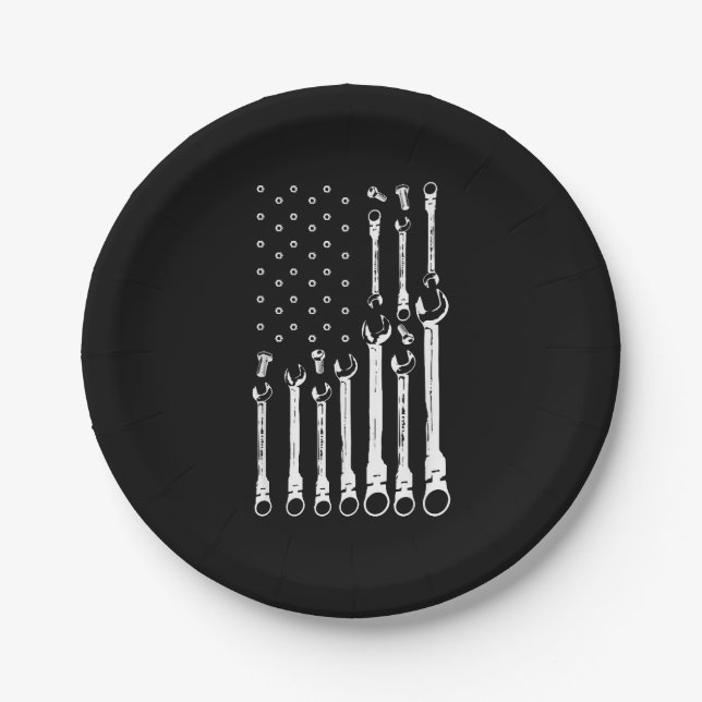 Mechanic Flag American Patriotic Flag Car Mechanic Paper Plates (Front)