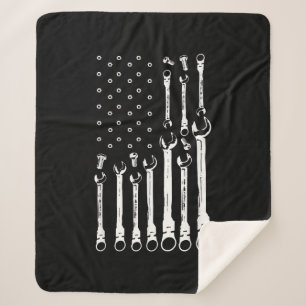 Mechanic Flag American Patriotic Flag Car Mechanic Sherpa Blanket
