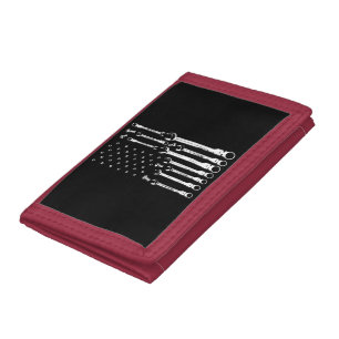 Mechanic Flag American Patriotic Flag Car Mechanic Tri-fold Wallet