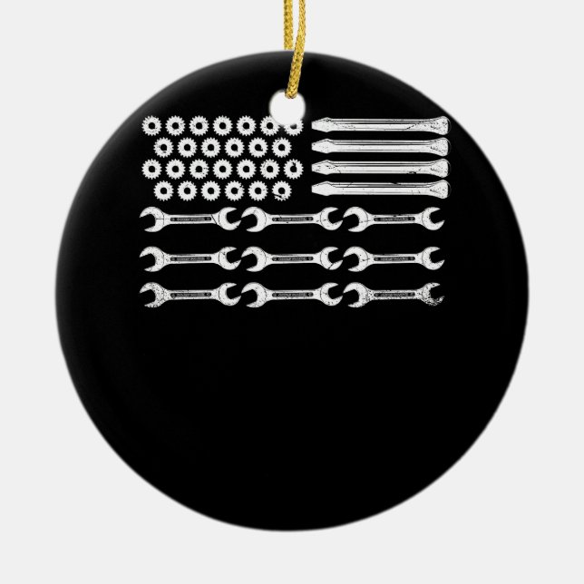 Mechanic Flag Patriotic Mechanic USA Flag Independ Ceramic Ornament (Front)
