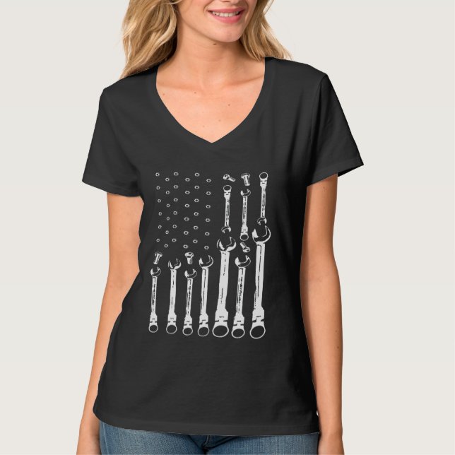Mechanic Flag  Patriotic Mechanic Usa Flag    T-Shirt (Front)