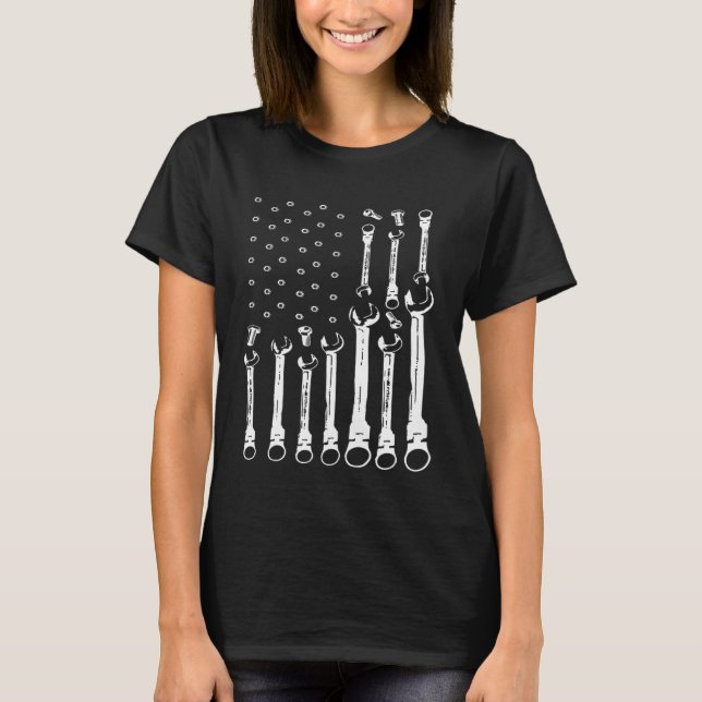 Mechanic Flag  Patriotic Mechanic Usa Flag    T-Shirt (Front)