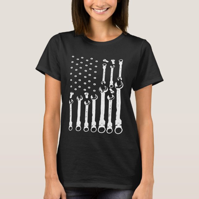 Mechanic Flag  Patriotic Mechanic Usa Flag   T-Shirt (Front)