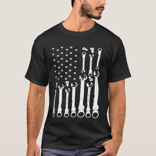 Mechanic Flag  Patriotic Mechanic Usa Flag   T-Shirt (Front)