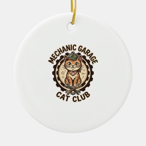 Mechanic Garage Cat POD Vector Art - Mechanic Gara Ceramic Ornament