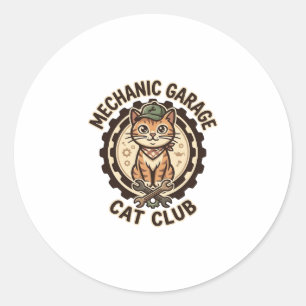Mechanic Garage Cat POD Vector Art - Mechanic Gara Classic Round Sticker
