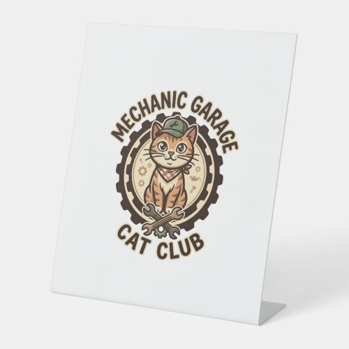 Mechanic Garage Cat POD Vector Art - Mechanic Gara Pedestal Sign