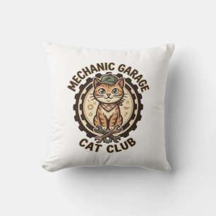 Mechanic Garage Cat POD Vector Art - Mechanic Gara Throw Pillow