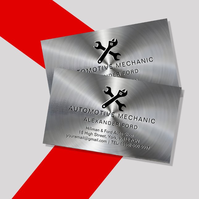 mechanic garage Metallic silver Radial metal look Business Card (Creator Uploaded)