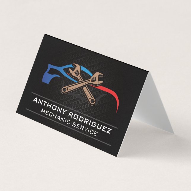 Mechanic Garage | Sports Car Wrenches Logo Business Card (Front)