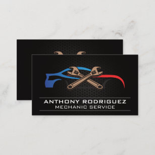 Mechanic Garage   Sports Car Wrenches Logo Business Card