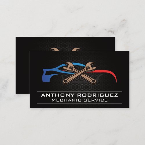 Mechanic Garage  Sports Car Wrenches Logo Business Card