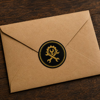 Mechanic Gear & Wrench Round Sticker Seal