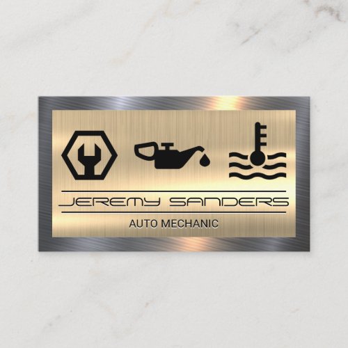 Mechanic  Gold Metal Border  Tools Services Business Card