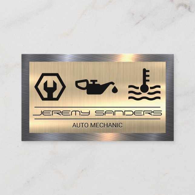 Mechanic | Gold Metal Border | Tools Services Business Card (Front)