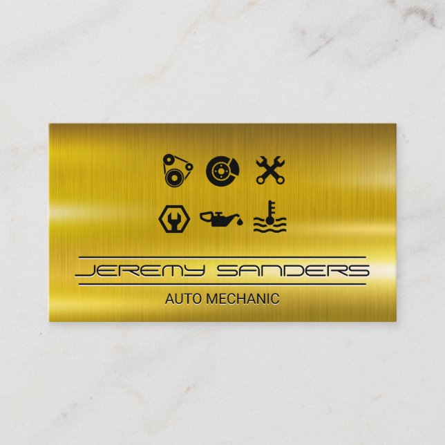 Mechanic | Gold Metal | Tools Services Business Card (Front)