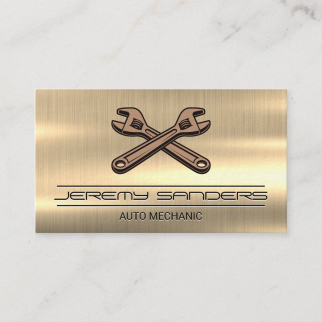 Mechanic | Gold Metal | Wrench Tools Business Card (Front)
