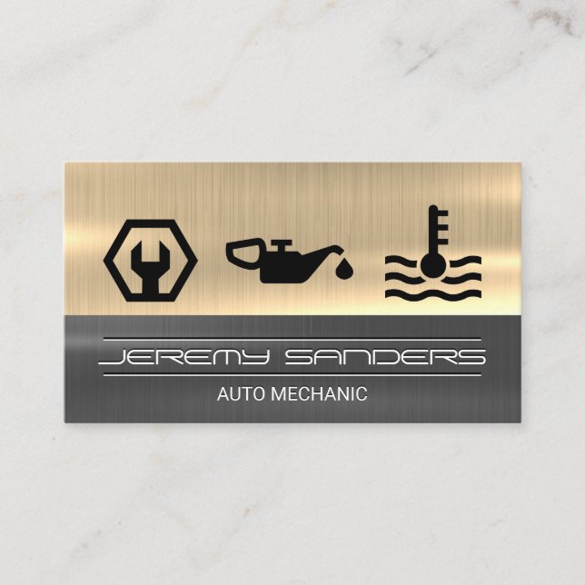 Mechanic | Gold Silver Metal | Tools Services Business Card (Front)