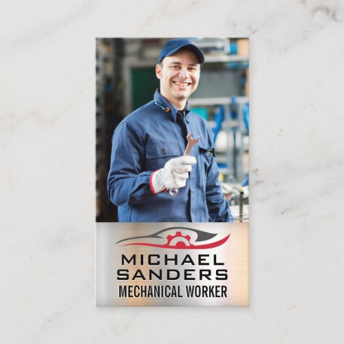 Mechanic Holding Wrench  Auto Repair Logo Business Card