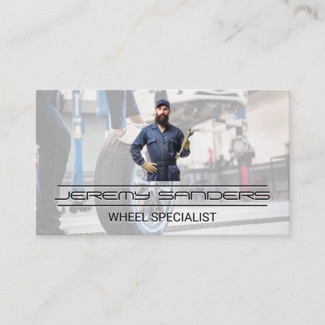 Mechanic Holding Wrench | Garage Shop Business Card (Front)