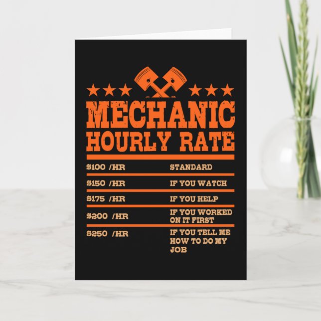 MECHANIC HOURLY RATE Funny Car Mechanic Rates Car Card (Front)