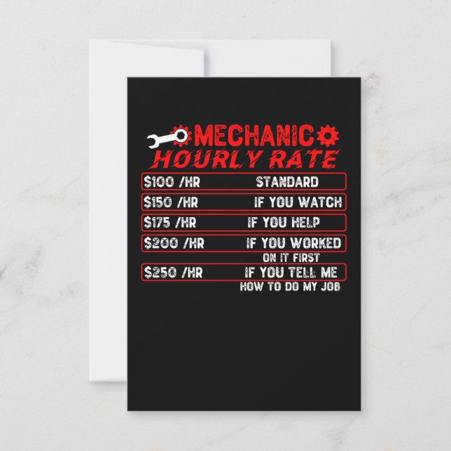 Mechanic Hourly Rate - Mechanical Thank You Card (Front)