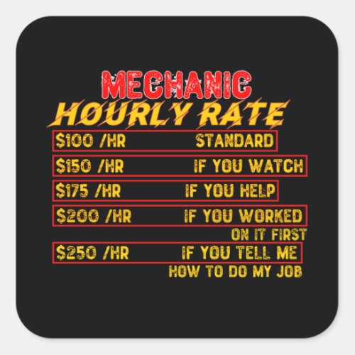 Mechanic Hourly Rate Square Sticker