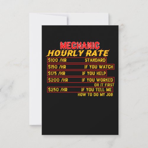 Mechanic Hourly Rate Thank You Card