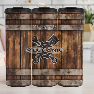 Mechanic Logo Wood Barrel Rustic Thermal Tumbler