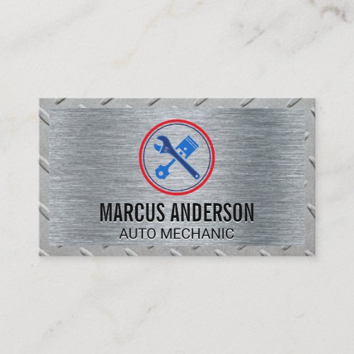 Mechanic Logo  Wrench and Piston Business Card