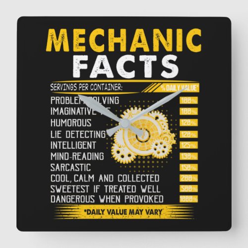 Mechanic Lovers  Mechanic Facts Square Wall Clock