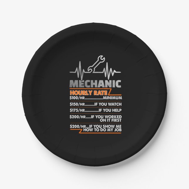 Mechanic Lovers | Mechanic Hourly Rate Paper Plates (Front)