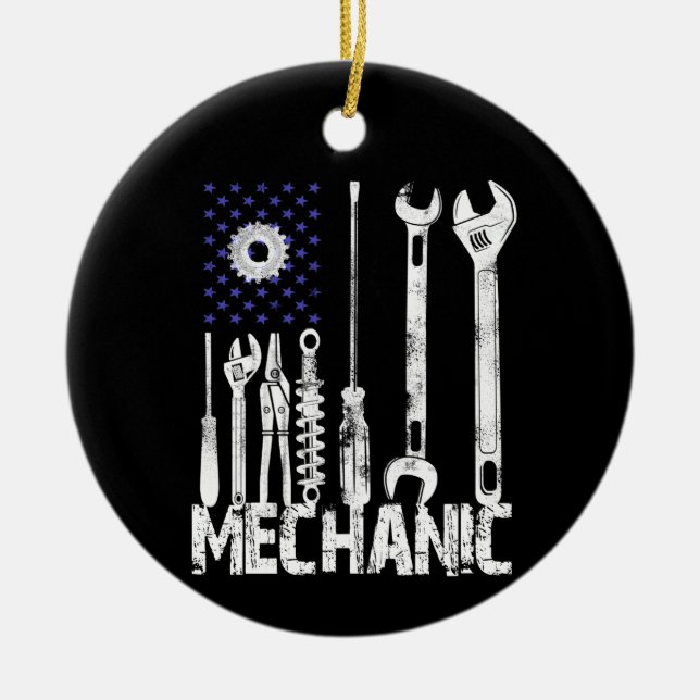 Mechanic Lovers | Mechanic USA Flag Ceramic Ornament (Front)