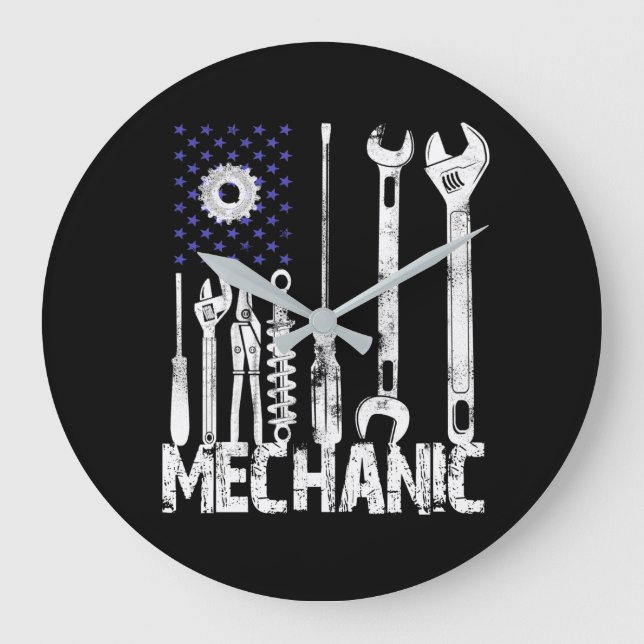 Mechanic Lovers | Mechanic USA Flag Large Clock (Front)