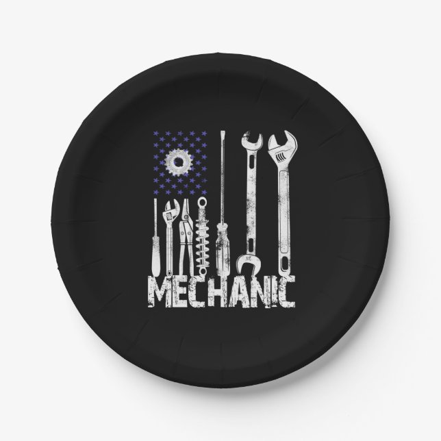 Mechanic Lovers | Mechanic USA Flag Paper Plates (Front)