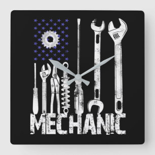 Mechanic Lovers   Mechanic USA Flag Square Wall Clock