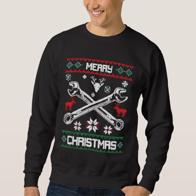 Mechanic Merry Christmas Ugly Sweater Wrenches (Front)