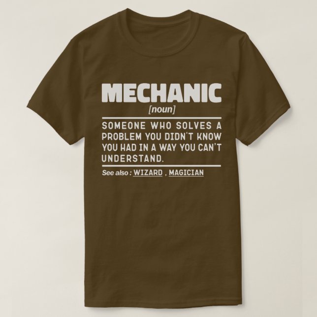 Mechanic Noun Maintenance Specialist Repair Worker T-Shirt (Design Front)