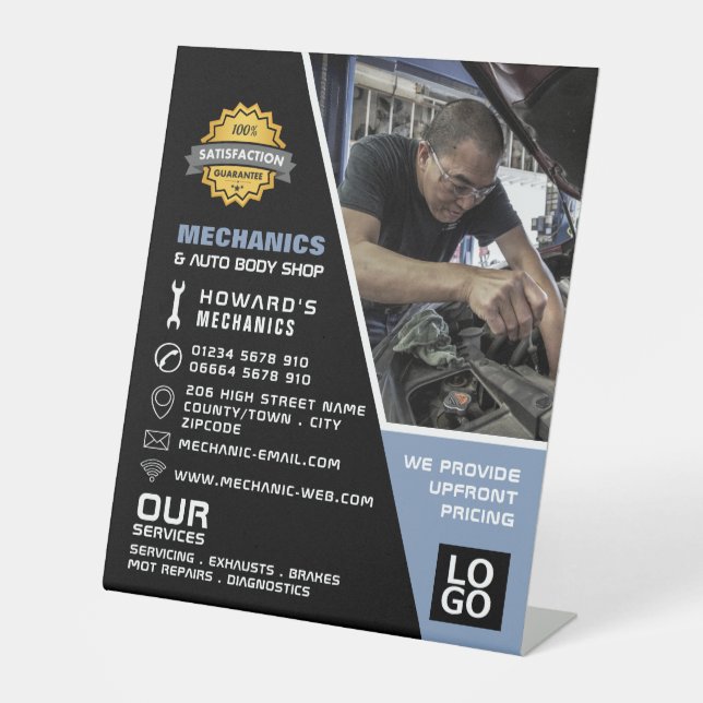 Mechanic Photo Auto Mechanic & Repairs Advertising Pedestal Sign (Front)